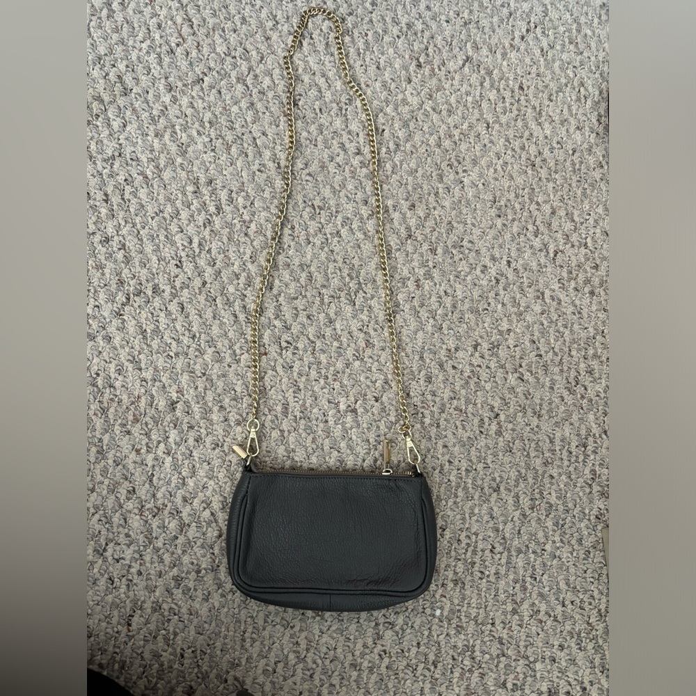 Gray small purse with gold Crossbody chain